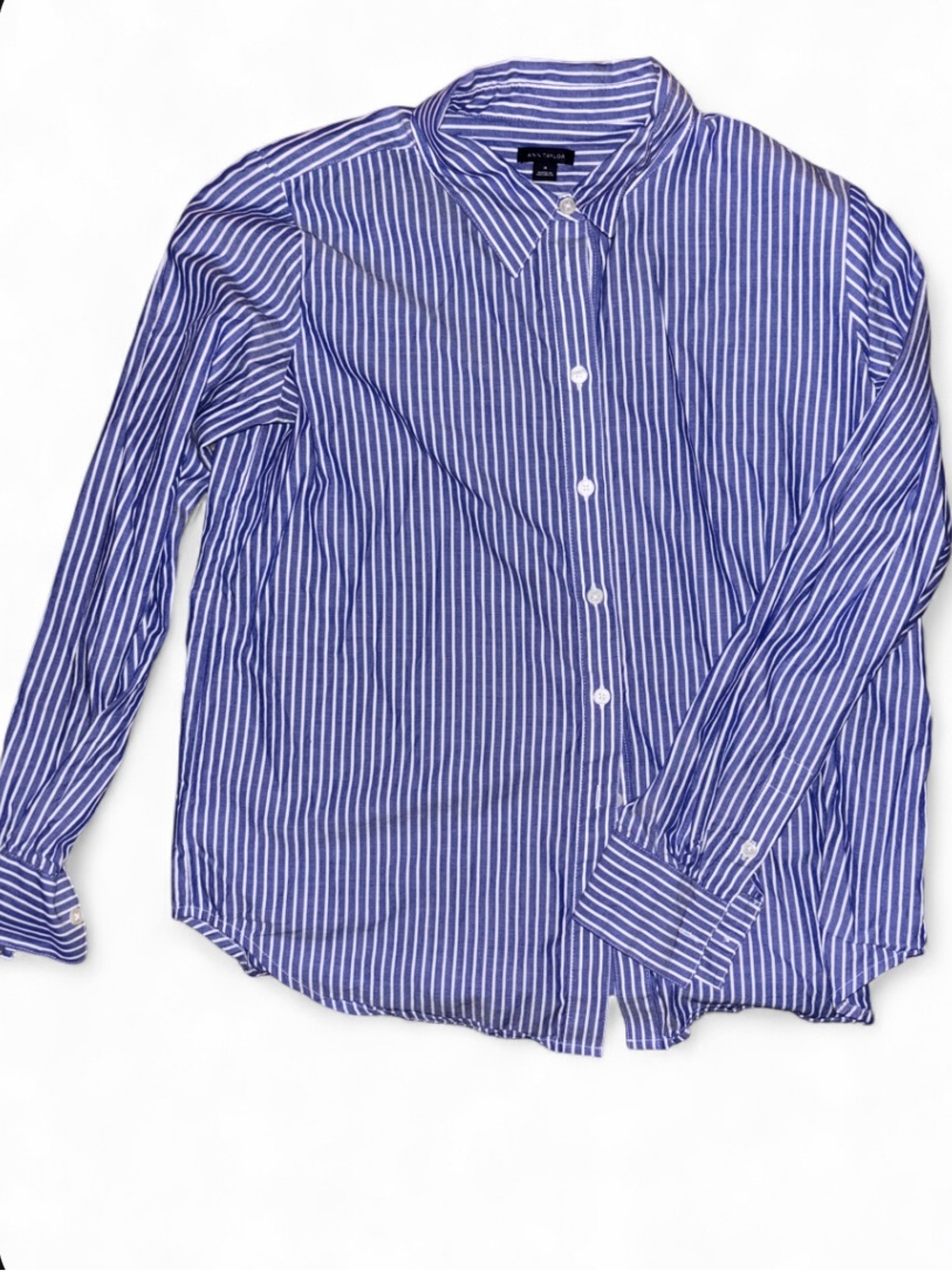 Ann Taylor Women’s Blue and White Vertical Stripe Button-Down Shirt
